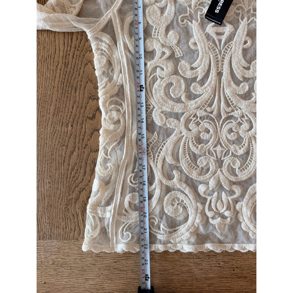 Romantic Boho Ivory Lace Mesh Top Long Sleeve Sheer Embroidered XS - NWT - Picture 6 of 7